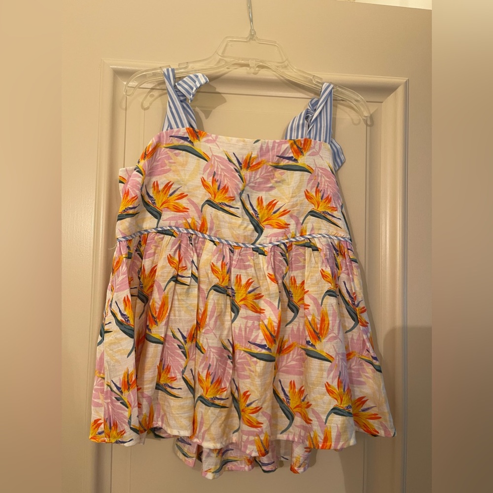THML top, colorful flower pattern with striped straps that tie! Size Small